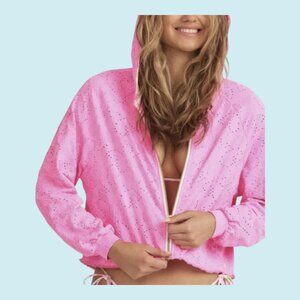 LoveShackFancy x Hurley Hoodie Small Pink Eyelet Paisley Embossed Zip Stretch
